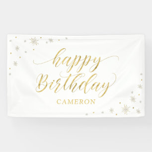Banderoles Or et blanc   Sparkle Happy Birthday Party Banner