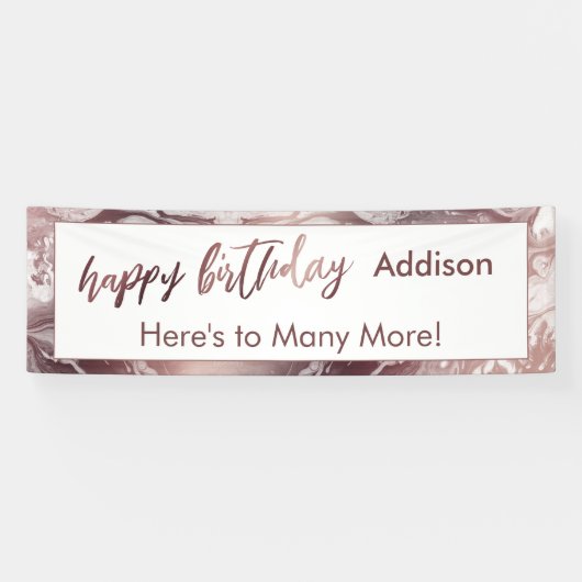 Banderoles Or et Marbre blanc Rose moderne Joyeux anniversair (Horizontal)