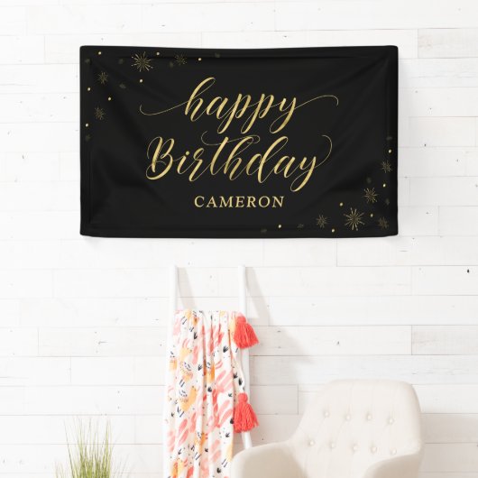 Banderoles Or et noir | Sparkle Happy Birthday Party Banner (En situation)