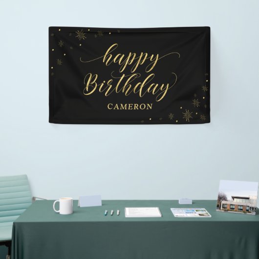 Banderoles Or et noir | Sparkle Happy Birthday Party Banner (Salon professionnel)