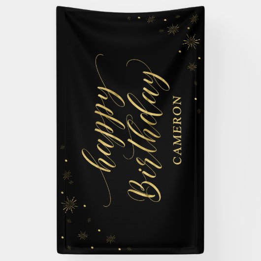 Banderoles Or et noir | Sparkle Happy Birthday Party Banner (Vertical)