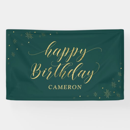 Banderoles Or et vert | Sparkle Happy Birthday Party Banner (Horizontal)