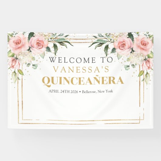 Banderoles Or floral rose clair Boho moderne Quinceañera (Horizontal)
