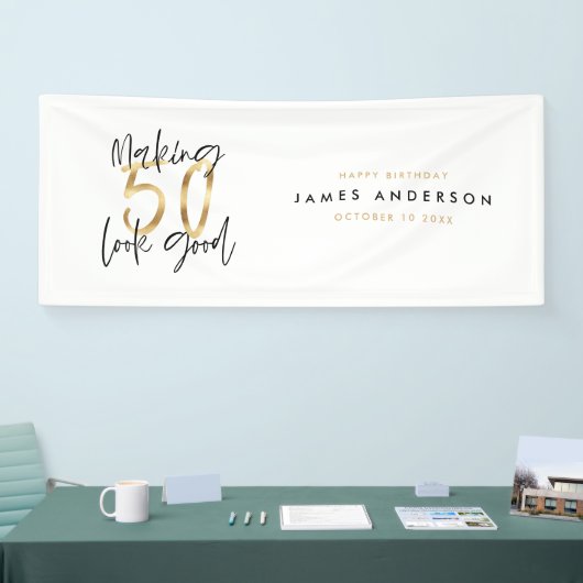 Banderoles Or noir moderne anniversaire simple élégant script (Salon professionnel)