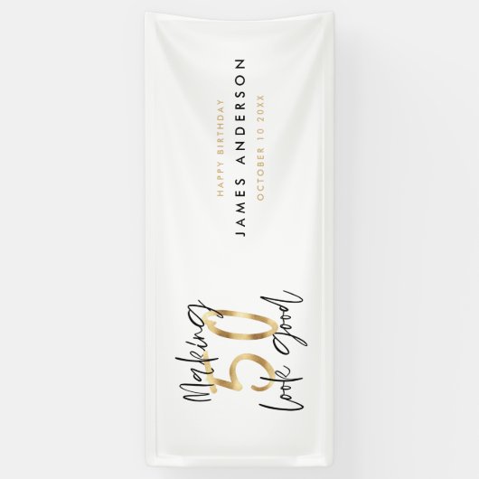 Banderoles Or noir moderne anniversaire simple élégant script (Vertical)