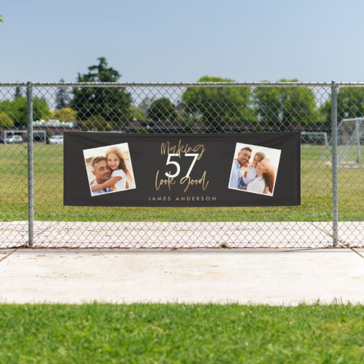 Banderoles Or noir moderne anniversaire simple élégant script (En situation)