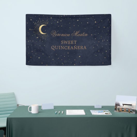 Banderoles or Quinceañera bienvenue lune dorée minuit céleste (Salon professionnel)