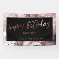 Or Rose Gold Moderne & Noir Effet Marbré Joyeux An