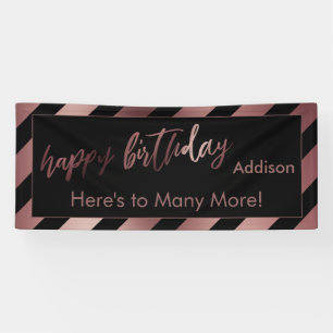 Banderoles Or Rose Moderne & Rayure Noire Joyeux Anniversaire