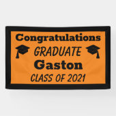 Banderoles Orange Black Félicitations Diplômé (Horizontal)