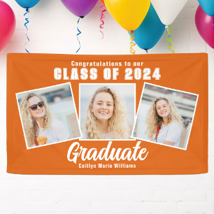 Banderoles Orange White Graduation Party Photo Collage