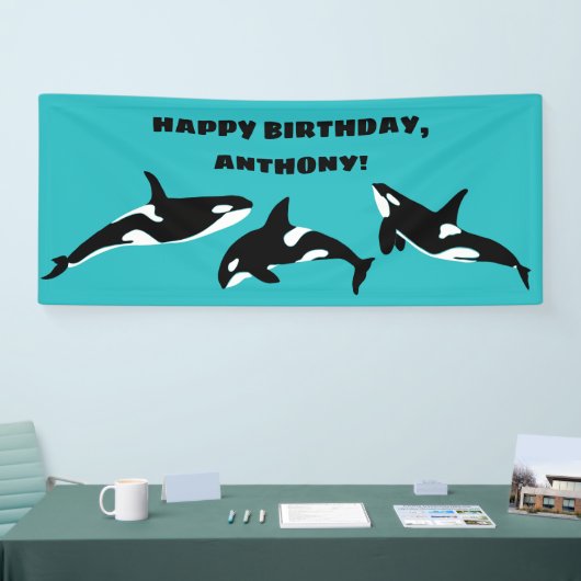 Banderoles Orcas Killer Whales Turquoise Blue Anniversaire (Salon professionnel)
