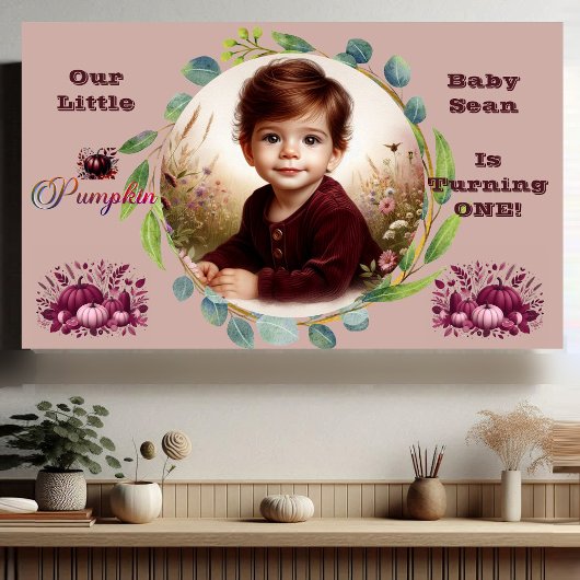 Banderoles Our Little Pumpkin Purple 1st Birthday Fall Wreath