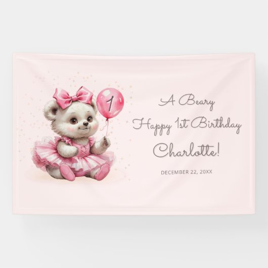 Banderoles Ours ballerine assise Anniversaire (Horizontal)