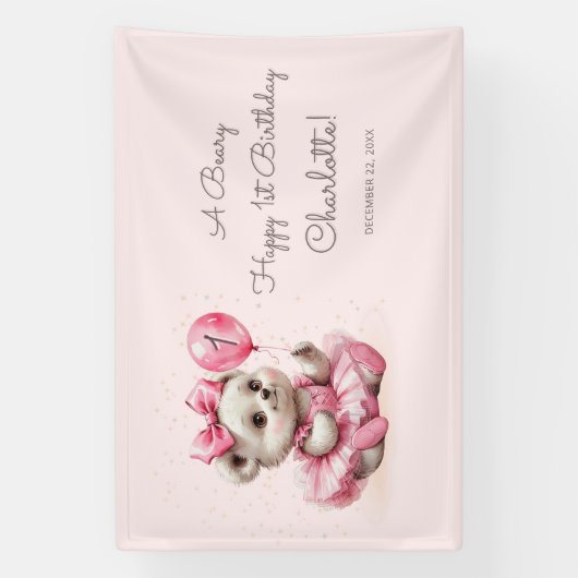 Banderoles Ours ballerine assise Anniversaire (Verticale)