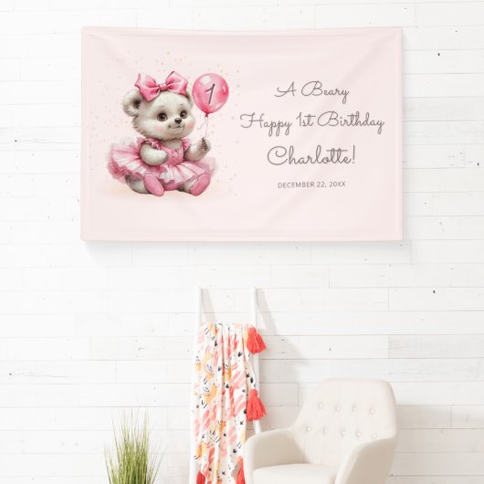 Banderoles Ours ballerine assise Anniversaire (Insitu)