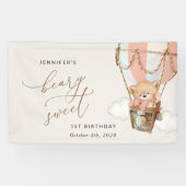 Banderoles Ours, Ballons à air chaud rose, premier anniversai (Horizontal)