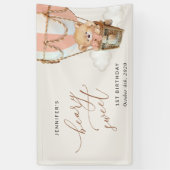 Banderoles Ours, Ballons à air chaud rose, premier anniversai (Vertical)