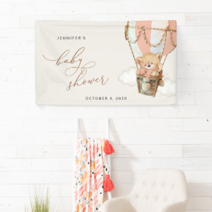 Banderoles Ours, Ballotte à air chaud rose, Baby shower d'acc