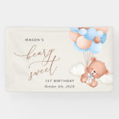 Banderoles Ours Bébé, Ballons Bleus, Bienvenue pour le premie (Horizontal)