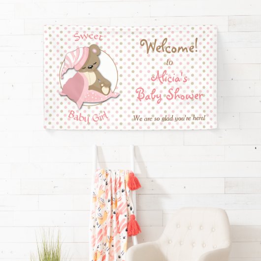 Banderoles Ours couché Bébé Fille Douche (En situation)