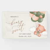 Banderoles Ours de bébé, Ballons verts, Bienvenue pour le pre (Horizontal)