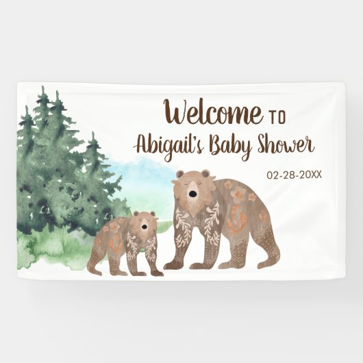 Banderoles Ours de bois Baby shower d'aquarelle neutre (Horizontal)
