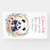 Banderoles Ours de panda en fleurs Anniversaire de la fille (Horizontal)