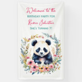 Banderoles Ours de panda en fleurs Anniversaire de la fille (Vertical)