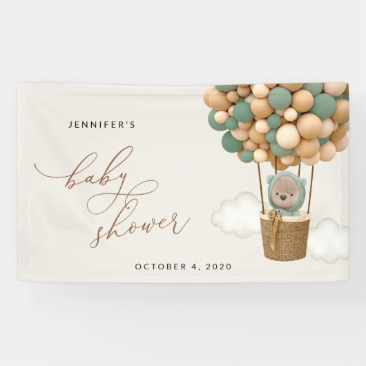 Banderoles Ours En Conflit, Ballons Verts, Baby shower D'Accu (Horizontal)