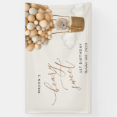 Banderoles Ours mignon, Ballons Beiges, Accueil Premier Anniv (Vertical)