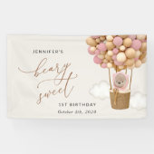 Banderoles Ours mignon, Ballons roses, Bienvenue pour le prem (Horizontal)