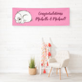 Banderoles Ours polaire Baby shower fille rose (En situation)