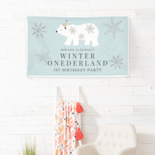 Banderoles Ours polaire Hiver Onederland Bleu 1er anniversair