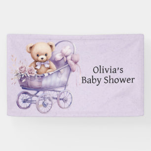 Banderoles Ours Teddy Avec Lavender Carriage Girl Baby shower