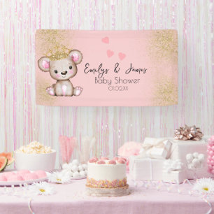 Banderoles Ourson Fête de Naissance Princesse Rose Pailleté