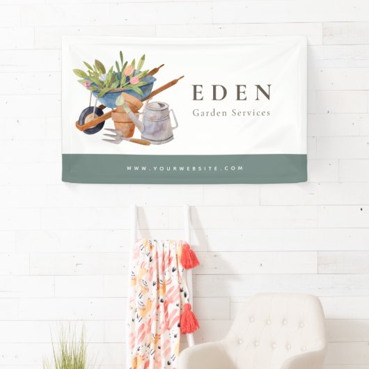 Banderoles Outils de jardinage Watercolor Garden Business (En situation)