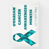 Banderoles Ovarian Cancer Awareness teal on white ribbon (Verticale)