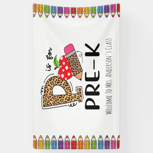 Banderoles P est pour PRE-K Retour à l'école Accueil (Vertical)