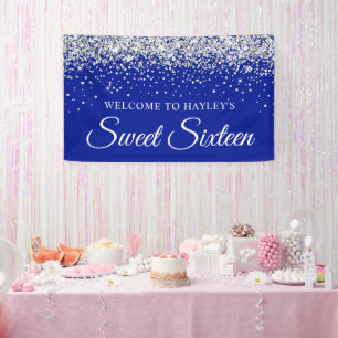 Banderoles Paillettes argentées sur Sweet Sixteen bleu royal