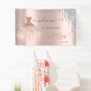 Banderoles  Paillettes d'argent qui coulent, Robe Rose Gold S