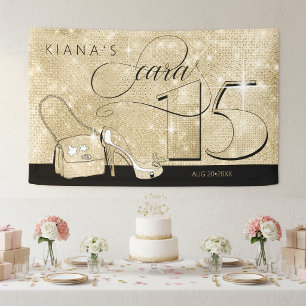 Banderoles Paillettes et Brillance Quinceanera Noir/Or ID701