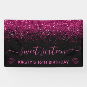 Banderoles Paillettes Rose Glam sur Sweet 16 Noir