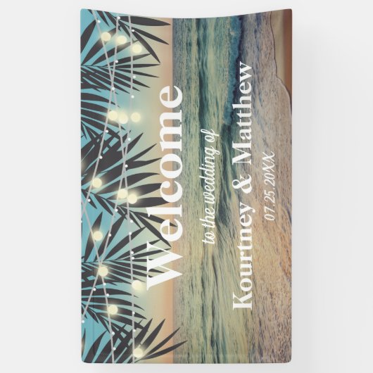 Banderoles Palmier Tropical Personnalisé Mariage Plage String (Vertical)