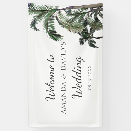 Banderoles Palmier tropical verdure Plage Mariage en toile de (Vertical)