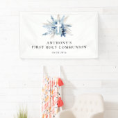 Banderoles pampas herbe bleu floral premier signe de communio (En situation)