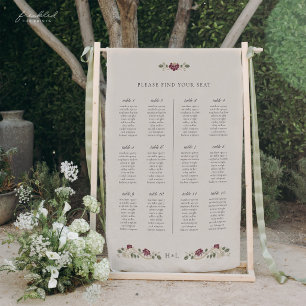 Banderoles Pancarte de plan de table de mariage floral burgun