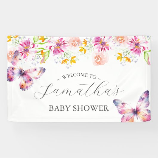 Banderoles Panneau Baby shower Papillons et berceuses (Horizontal)