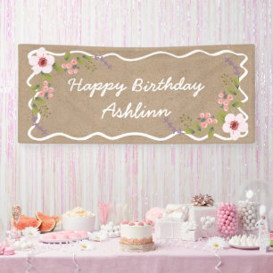 Banderoles Panneau d'anniversaire, floral couleur kraft