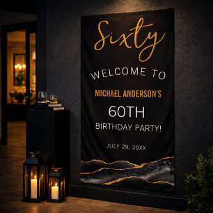 Banderoles Panneau d'anniversaire soixante ans Black Gold